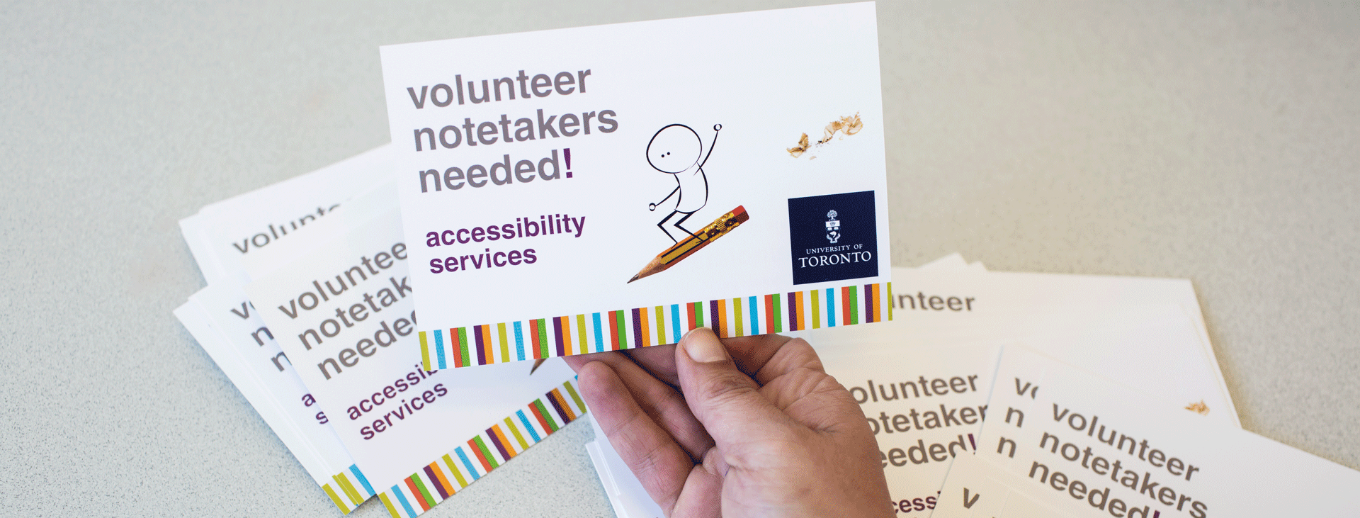Post card says volunteer notetakes needed Accessibility Services