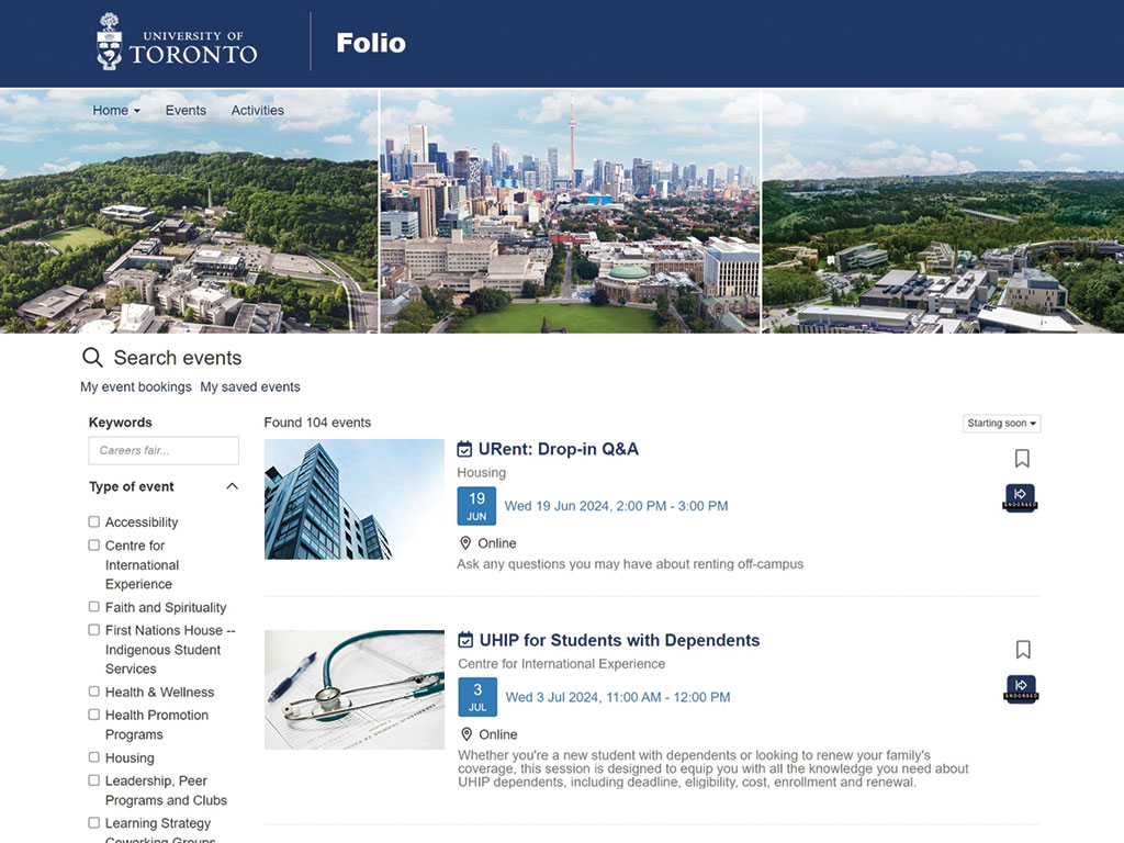 View of the Folio calendar page on the Folio website.