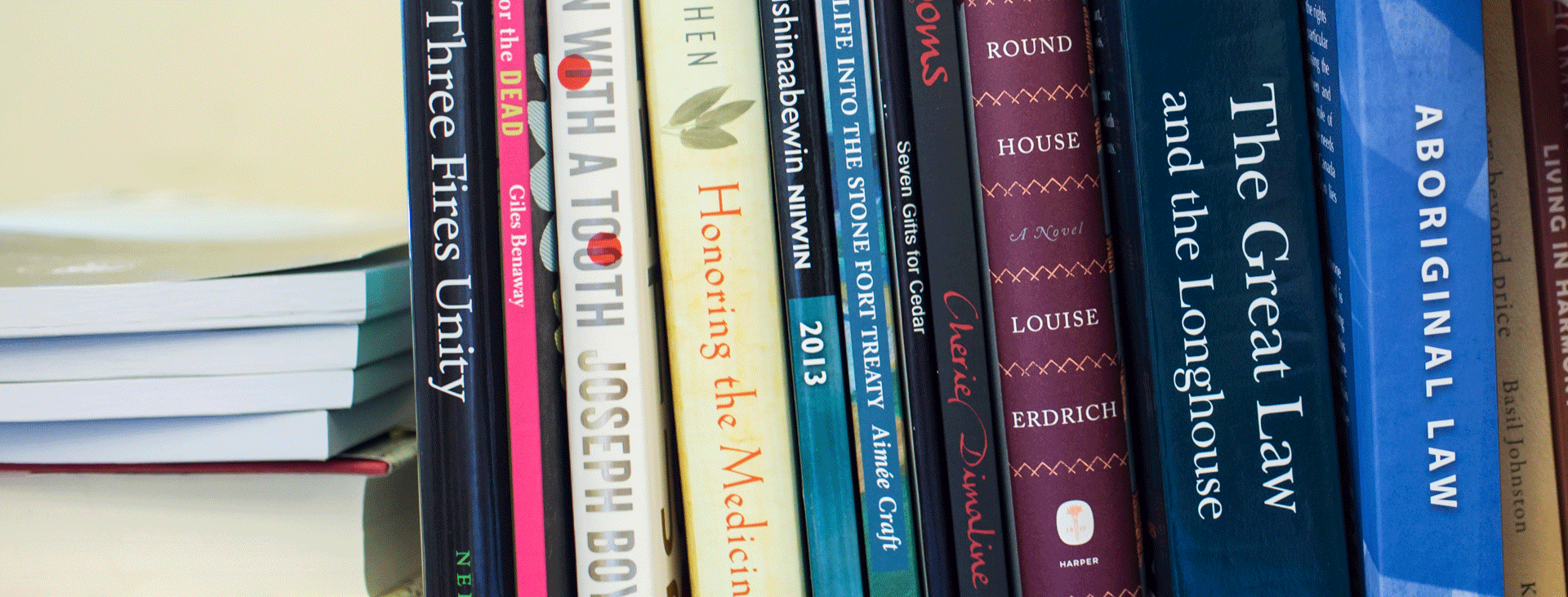 Row of books related to Indigenous life