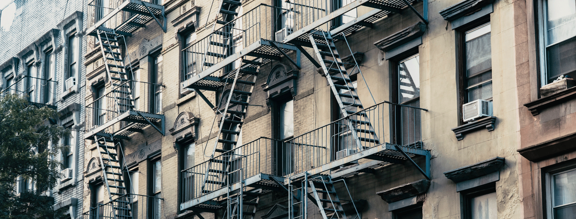 Fire exit ladders on building