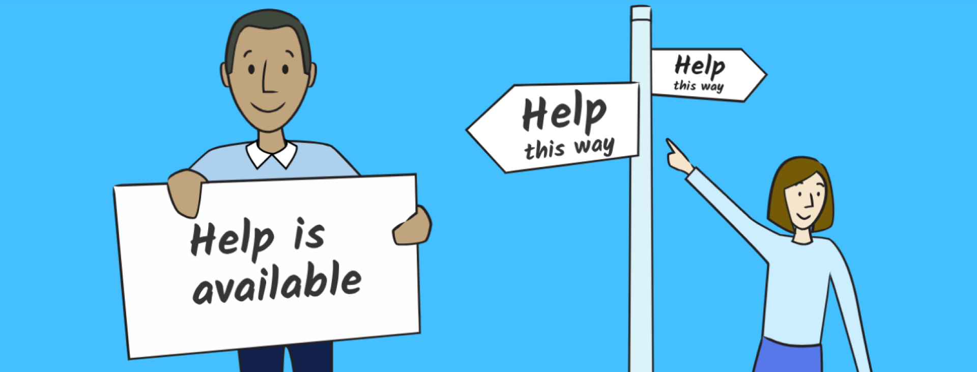 Illustration of person holding sign saying, 