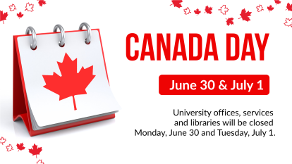 Calendar with a red maple leaf.