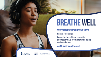 Student practicing deep breathing during a Breathe Well workshop.