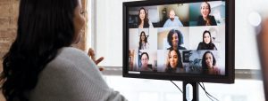 Woman joins group video call