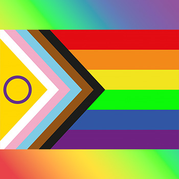 Intersex inclusive pride progress flag created by Valentino Vecchietti. On top of a rainbow graident background