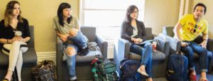 Students sitting in a lounge at 21 Sussex
